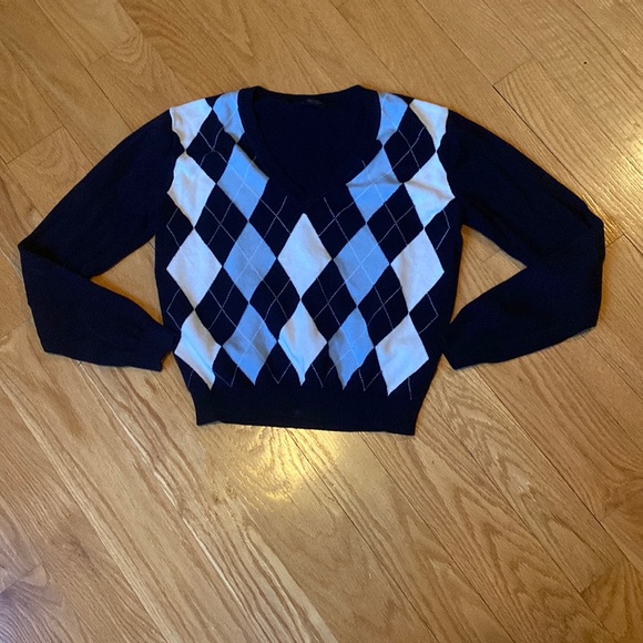 John Galt for Brandy Melville Argyle Sweater Navy - Picture 1 of 4